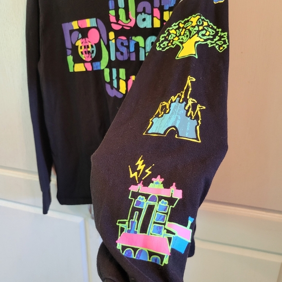 Walt Disney World Black Long Sleeve Tee With Neon Print - Picture 2 of 6